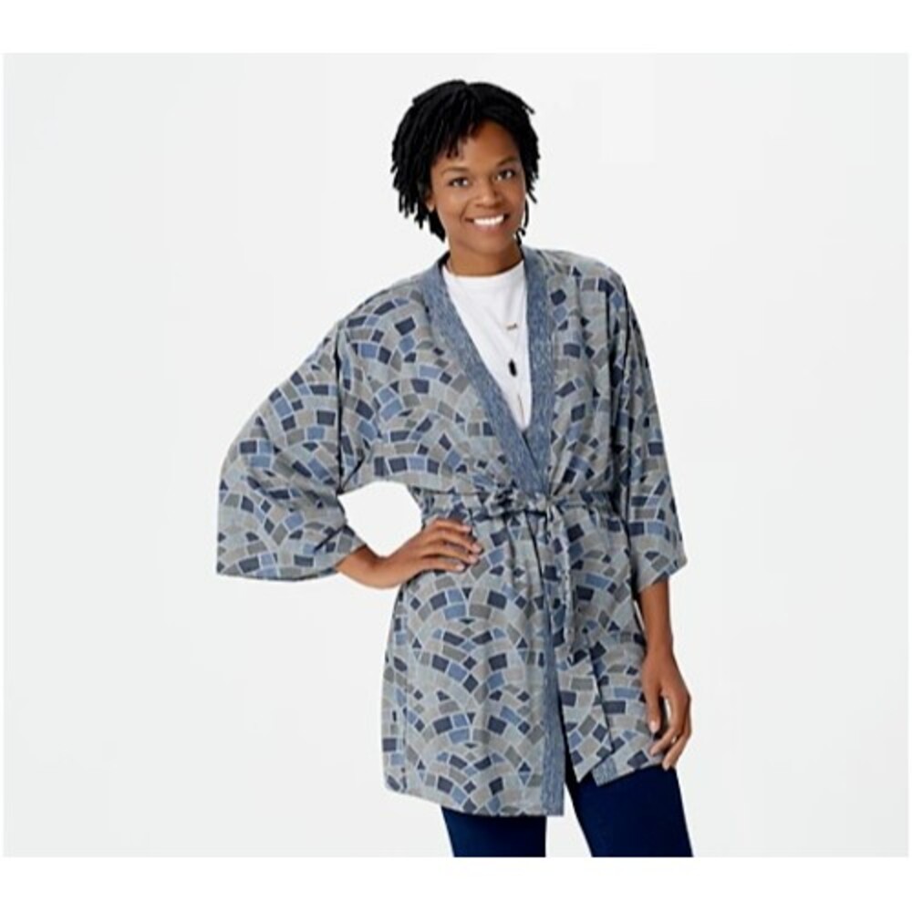 The Muses Closet Sweaterknit 3/4-Sleeve Cardigan (Slate, Size XL)